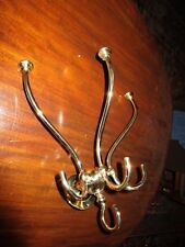 Antique Coat Rack Nautical Heavy Brass Fine Casting Wall Mount Three Arm c1900