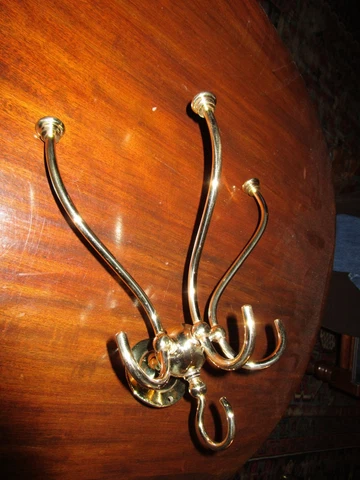Antique Coat Rack Nautical Heavy Brass Fine Casting Wall Mount Three Arm c1900 Cover