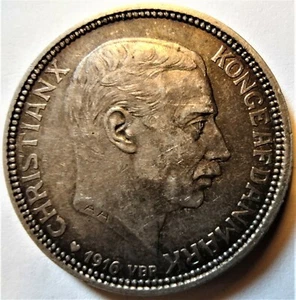 Dänemark 1916 VBP AH 2 Kronen vz authentisch getönte Silbermünze - Christian X - Bild 1 von 4