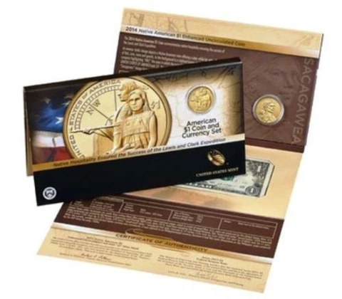 2014 American $1 Coin and Currency Set with Enhanced Sacagawea *No Coin* One Cover