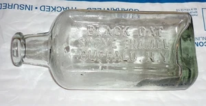 Antique Glass Bottle ' BLACK CAT STOVE ENAMEL ' BUFFALO NY LIGHT SMOKY TINT. - Picture 1 of 5