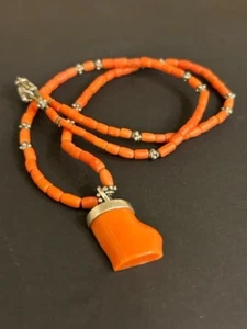 Vintage Italian Salmon Coral Silver Necklace - Picture 1 of 5
