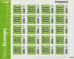 HOJA DE 2 CENTAVOS ETIQUETADA DE FOTOS DE ESTADOS UNIDOS STAMPS.COM 3CVP2a ""tu foto aquí"" VAR ESCASO. - Imagen 1 de 1