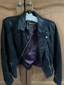New Look Vintage Range Ladies Size UK 8 Black Genuine Leather Biker Jacket - Picture 1 of 4