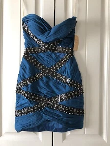 Mandalay Silk Sequin Lapis Blue Cocktail Dress 2 0 00 XS XXS XXXS Prom Pageant - Picture 1 of 8