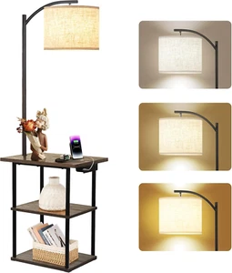 PESRAE Floor Lamp with Table, End Table with Charging Station(Usb & Type-C & AC - Picture 1 of 12