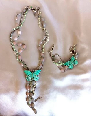 Collar y pulsera Lucky Brand turquesa capas mariposa - Excelente estado Foto 1 de 2