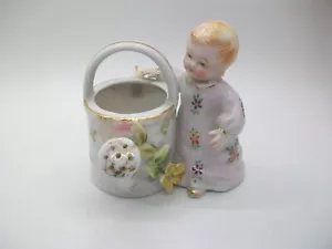 Vintage 50er Napco Floral Goldrand Wasserkanne & Baby Keramik Übertopf Figur 4" S114 - Bild 1 von 4