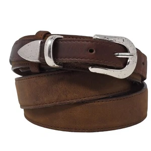 Orvis Belt Mens 42 Brown Leather 5591 Silvertone Solid Brass Buckle USA - Picture 1 of 14
