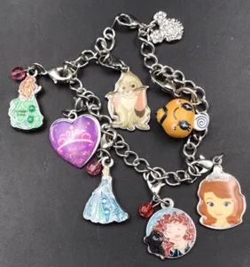 Disney Princess Charm Bracelet Cinderella Ariel Bell Sophia Silver Tone - Picture 1 of 6
