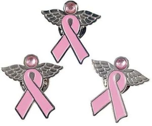 12 Angel Pins with Wings ~ Pink Ribbon Breast Cancer Awareness Cure Charm Set - Picture 1 of 1