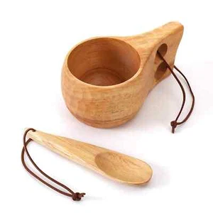 Kuksa Nordic Wooden Craft Drinking Cup Finland Handmade Wood Camp Mug&Spoon - Picture 1 of 6