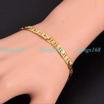Brazalete de cadena de anclaje de eslabones marineros planos italianos de 9" de largo relleno de oro amarillo de 18 quilates Foto 1 de 2
