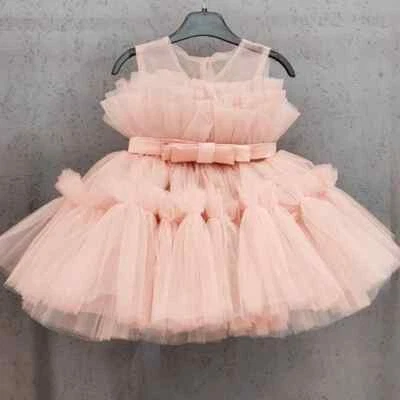 Bebé Niñas Vestido Flor Elegante 1er Bautizo Cumpleaños Fiesta Vestido Sin Mangas Niños Foto 1 de 4
