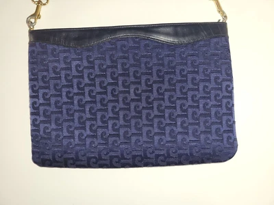 ВИНТАЖНЫЙ PIERRE CARDIN МОНОГРАММА темно-синий застежки через плечо Дамская сумка сумочка - Изображение 1 из 4