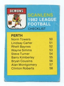 1982 Western Australia WAFL Scanlens CHECKLIST - Perth - Picture 1 of 2
