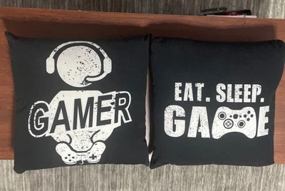 Almohadas para comer, dormir y jugar, negras con blanco, con cremallera, ¡regalo divertido! Foto 1 de 4