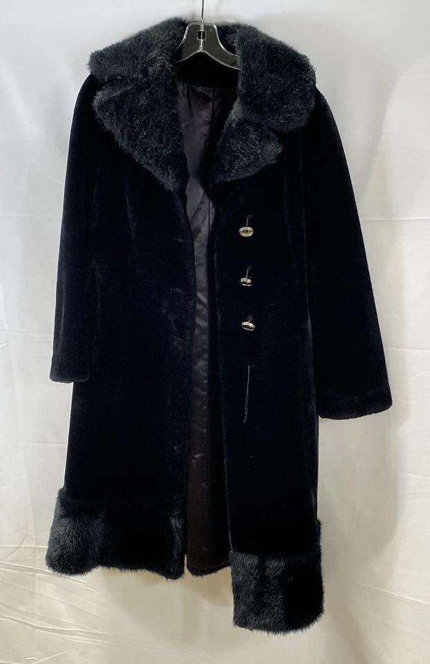 Vintage 70s Ed Millstein Mill-asia Womens Black Faux Fur Trim Long Coat - Image 1 of 4