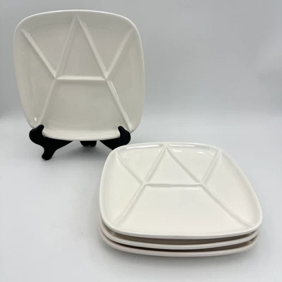 Vintage MCM Square Ceramic Fondue Plates Japan Divided Section Tapas Set of 4 - Image 1 of 4