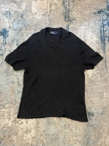 Polo Ralph Lauren Short Sleeve Linen Polo Shirt Black Mens Large - Picture 1 of 6