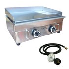 LP Gas Commercial Grill Griddle 2 Burner Countertop Flat Pan Sizzling Beef