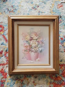 Pintura al óleo sobre lienzo original de colección P. Keeling (Pegaret) - Florero floral de flores - Imagen 1 de 11