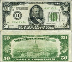 FR. 2101 H $50 1928-A Federal Reserve Note St. Louis H-A Block VF+ - Picture 1 of 3