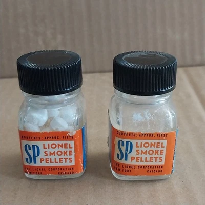 2 Lionel Postwar Original SP Smoke Pellets Orange Label Bottle Full/Partial - Image 1 of 4
