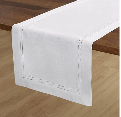 Corredor de mesa Solino Home algodón lino dobladillo blanco 14" x 72" decoración de cocina Foto 1 de 4