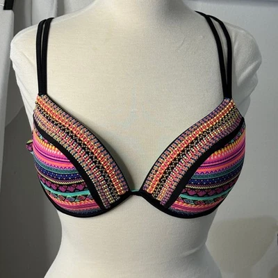 Top de bikini azteca a rayas con cuentas Shade and Shore para mujer talla 36D Foto 1 de 4