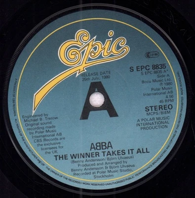 Abba Winner Takes It All 7" vinyl UK Epic 1980 Promo in pic sleeve but disc has - Image 1 of 4