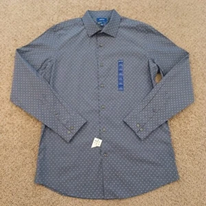 Apt. 9 Camisa Para Hombre 16.5 Calce Ajustado Azul Geométrica Manga Larga Abotonada Nueva - Imagen 1 de 11