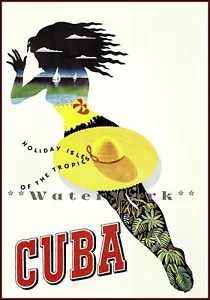 Cuba 1950 Vacaciones Isla de los Trópicos Vintage Póster Impresión Estilo Retro Viaje - Imagen 1 de 4