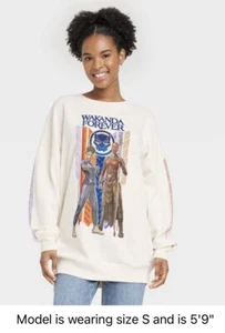 New OverSized Womens Marvel Black Panther Wakanda Forever Sweatshirt Cream XL - Picture 1 of 3