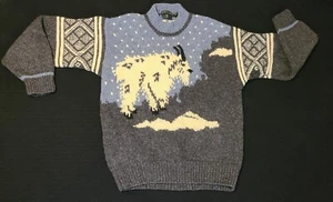 Vintage Club Room handgestrickter Pullover (L) Regal Bergziege Schnee schwere Wolle grau blau - Bild 1 von 24