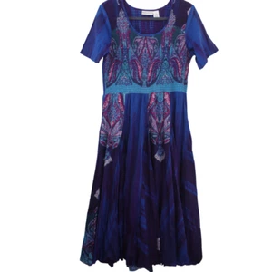 Vintage Crinkle Paisley Dress Womens Cotton Paisley Boho Flowy Draper's Damon's - Picture 1 of 10