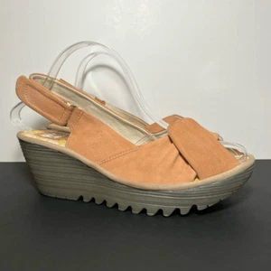 Womens FLY LONDON Yakin Dusty Pink Slingback Wedge Sandals / Size 40 - 9/9.5 - Picture 1 of 9