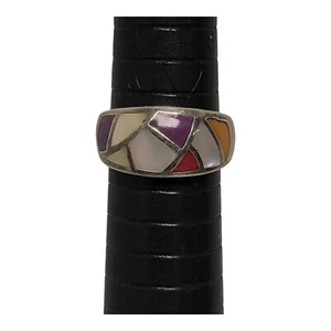 Sterling Silber 925 Multi Stein Inlay Bandring Größe 5,25-5,5 - Bild 1 von 12