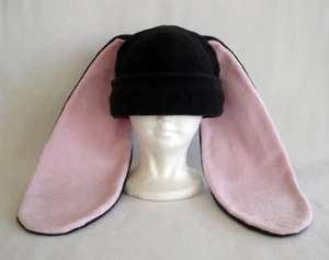 Langohr HASE Hase MÜTZE Beanie SCHWARZ & ROSA Anime Cosplay Ostern HALLOWEEN - Bild 1 von 3