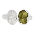 Natural Geunine Czech Moldavite & Herkimer Diamond 925 Silver Ring S.6.5 Cr43340
