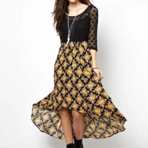 Vestido Free People Talla 4 Negro Crochet Encaje Solitario Paloma Boho Hi/Lo Floral  - Imagen 1 de 9