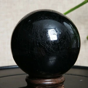 B1390-529g Natural Black Tourmaline Crystal Sphere Round Crystal Ball Healing - Picture 1 of 12