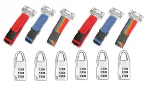6x Koffergurt mit 6x Kofferschloss | Gepäckschloss | Kofferband Set Gepäckband - Bild 1 von 3