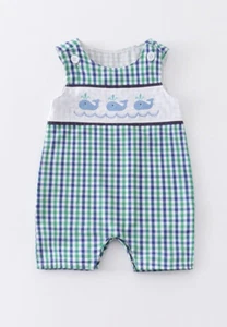 New Baby Boy Whale Jon Jon Romper Embroidered Summer Romper, Pickles Picks Plus - Picture 1 of 8