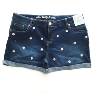 Cat & Jack Girls Size XXL (18) Plus Embroidered Daisy Blue Jean Shorts - Picture 1 of 7