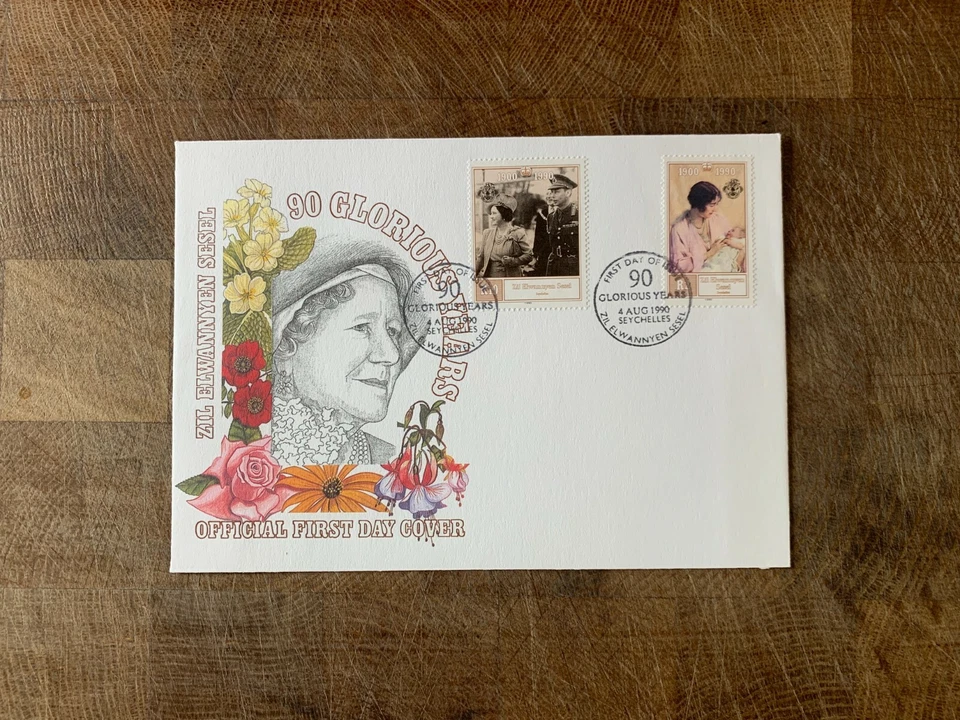 SEYCHELLES ZES 1990 FDC QUEEN MOTHER 90TH BIRTHDAY KING GEORGE VI - Image 1 of 1