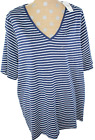 Lane Bryant Navy Stripe Short Sleeve Knit Tee Top V-Neck Size 26/28 Nwt Msrp $29
