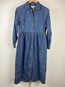L.L. Bean Denim Maxi Dress Blue Long Sleeve Modest Button Front Womens 6P - Picture 1 of 7