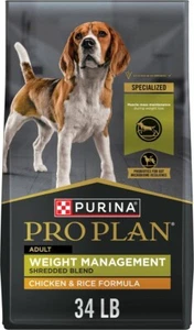 Purina Pro Plan Dog Food, Weight Mgmt, Shredded Chicken & Rice, 34 lb Bag - Picture 1 of 8