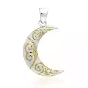 Celtic Spiral Crescent Moon 925 Sterling Silver Pendant Gold Accent Fine Jewelry - Picture 1 of 3